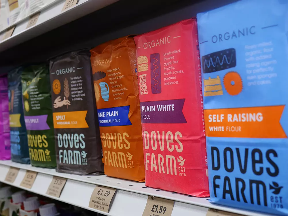 Doves Farm flour on the shelves at Harvest Bristol