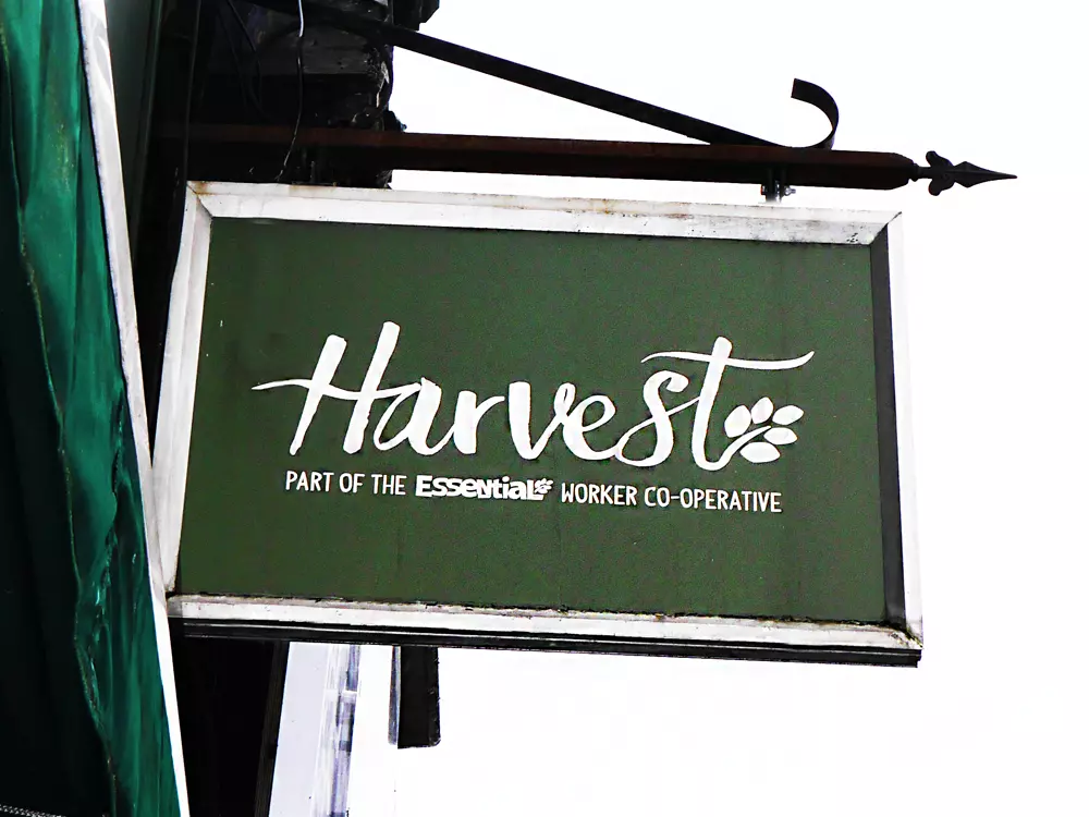 The Harvest sign at our shop on Gloucester Road, Bristol