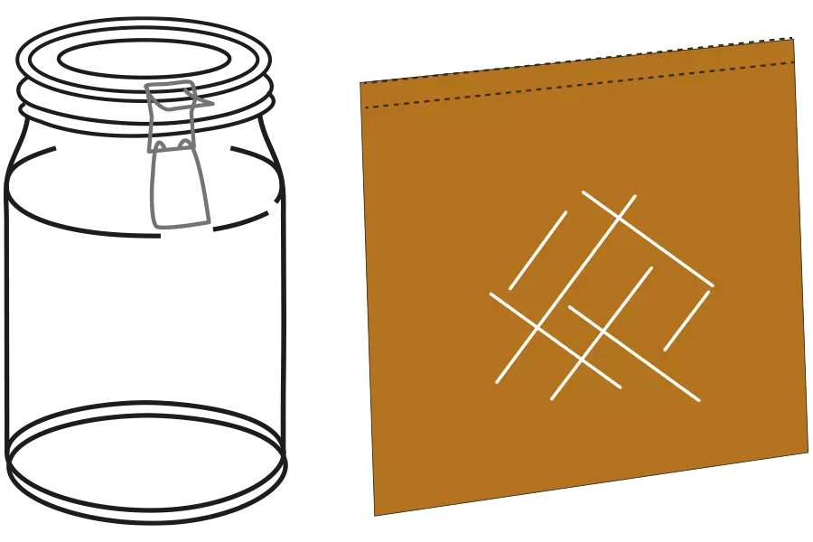 An illustration of an empty jar and paper bag