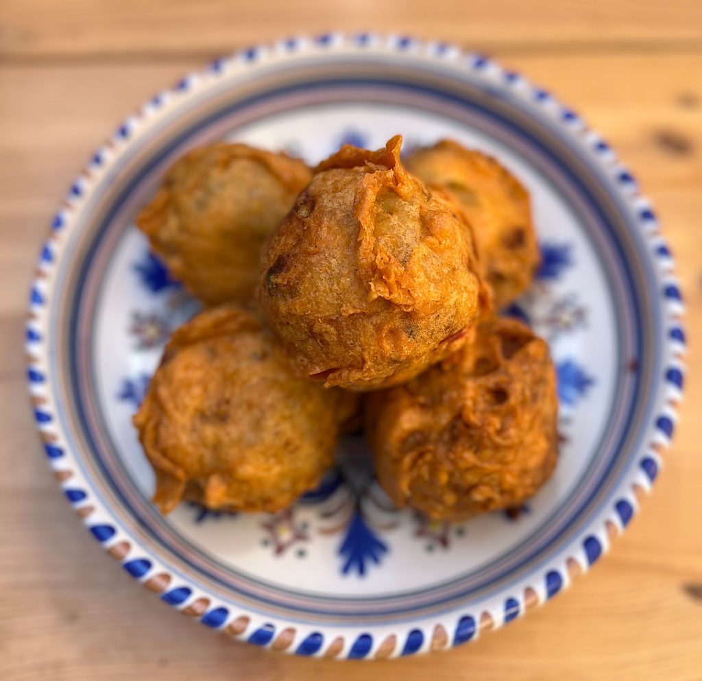 A bowl of vegan aloo gobi balls